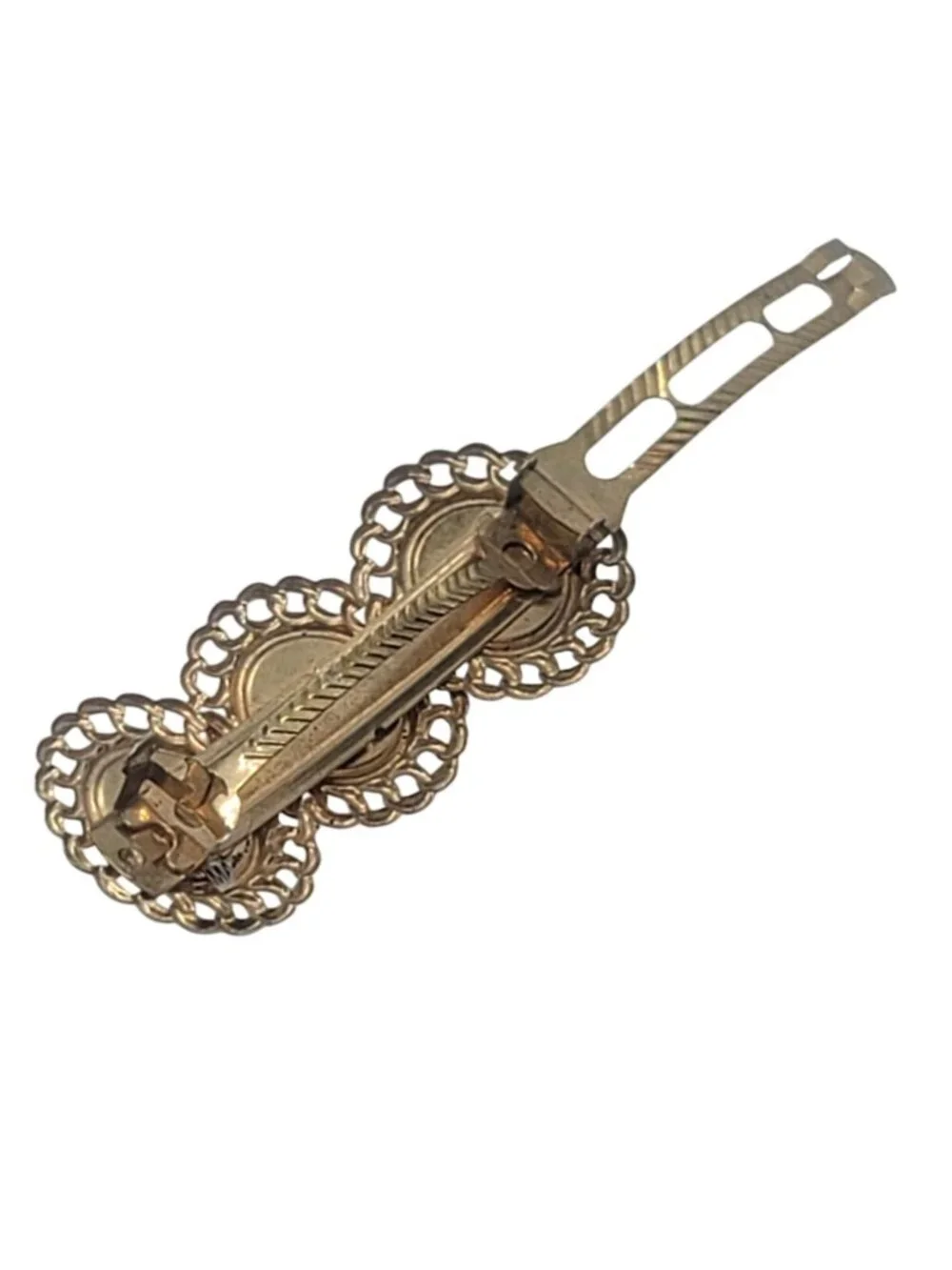 Gold-Tone Barrette Faux Pearl Accents And Filigree Design Vintage Hair Accessory
